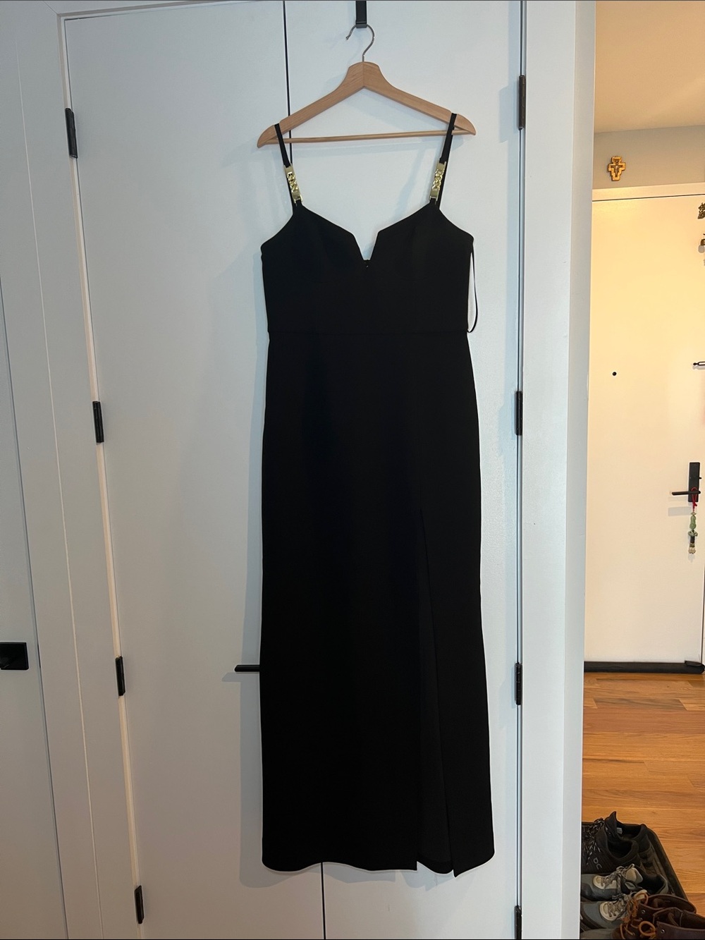 Rebecca Vallance Black Maxi Dress with Gold Accent Straps